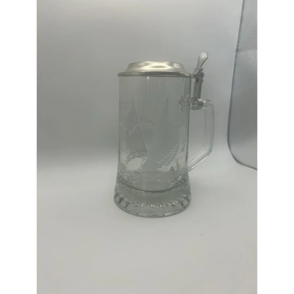Vintage Old Spice Pewter Lidded Beer Stein‎ Columbia 1964 Glass Mug 95% Zinn